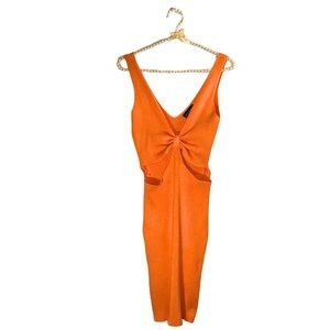 Say What? Orange Twist-Front Midi Dress